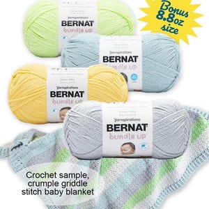 Bernat Bundle Up yarn, Bonus 8.8oz size/478 yds!, #4 worsted weight, polyester, Little Leaf, Duckling, Icy Aqua + low & fast ship!