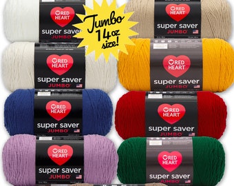 Save! Red Heart Super Saver Yarn - Jumbo 14 oz skeins, 2x the size of typical store skeins! various colors, soft