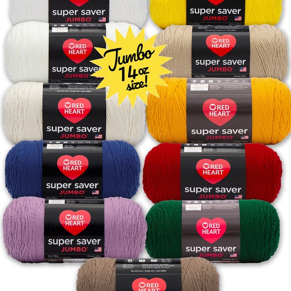 Save! Red Heart Super Saver Yarn - Jumbo 14 oz skeins, 2x the size of typical store skeins! various colors, soft