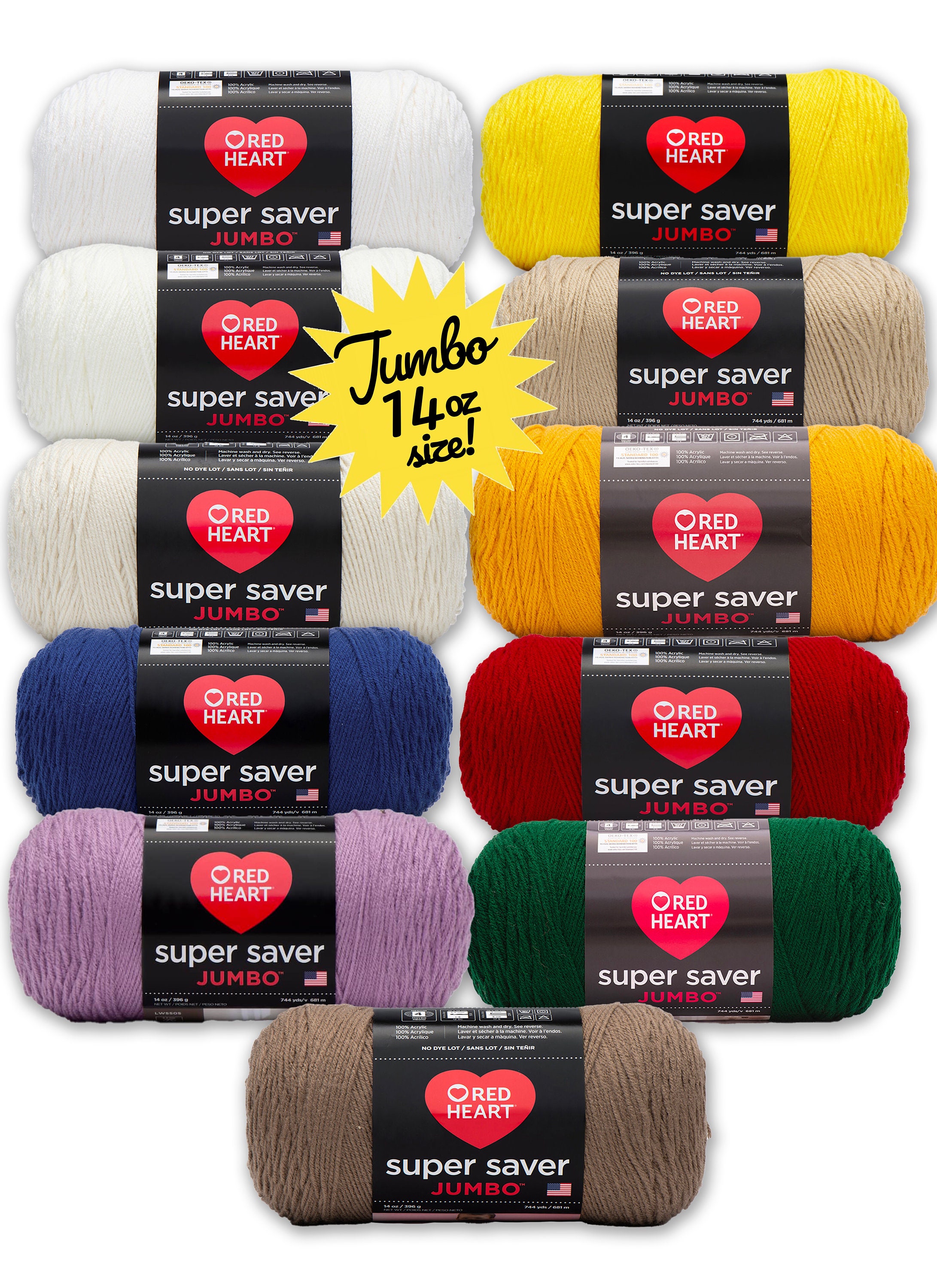 Red Heart Super Saver Jumbo #4 Medium Acrylic Yarn, Black 14oz/396g, 744  Yards