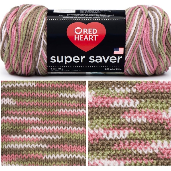 Pink Camo - made in USA, Red Heart Super Saver multi yarn; 5oz/236yds, acrylic worsted #4; tom-girl color, tween girl; low & quick ship!