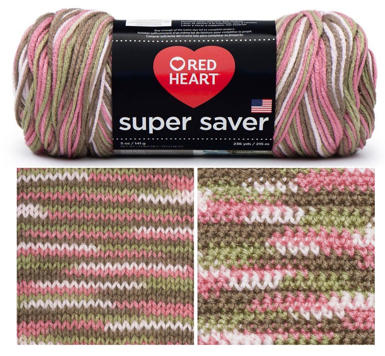 Red Heart Super Saver Yarn, Pink Camo, 5oz(141g), Medium, Acrylic