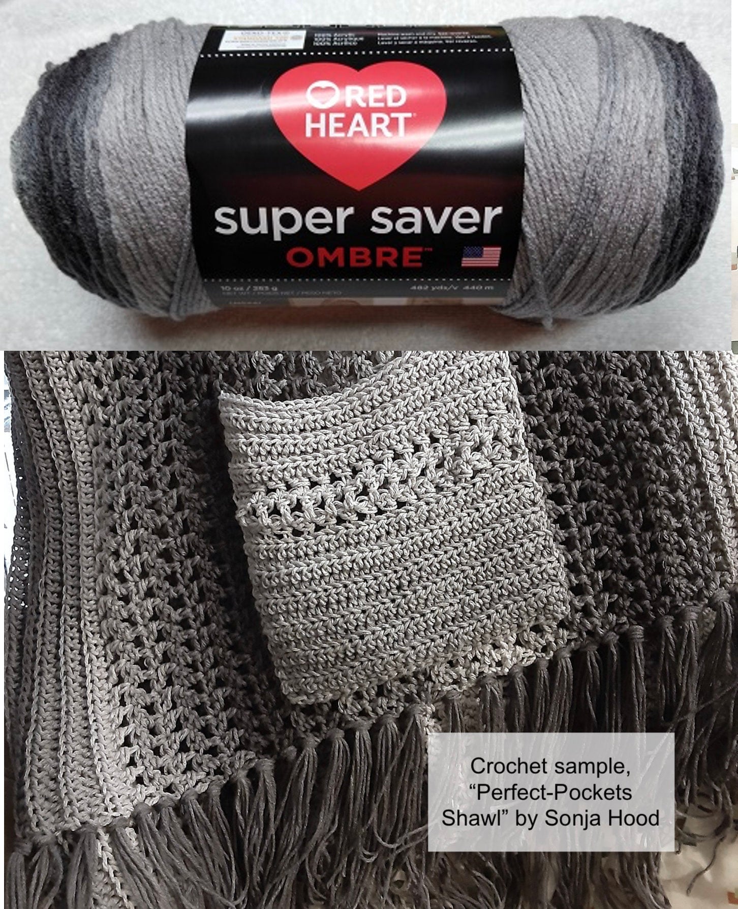 Anthracite Ombre, Red Heart Super Saver Ombre Yarn, Oeko-tex10oz/243g, 482  Yds, 1 Skein, Low & Fast Ship 