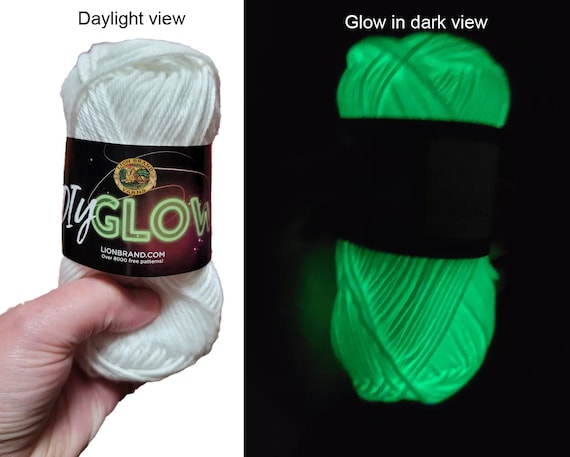 Glow in the Dark Lion DIY Glow Yarn, Natural/white in Daylight, 3 DK  Weight, Polyester, Small Ball 1.7 Oz/71 Yards, Low & Fast Ship 