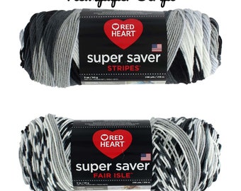 Newspaper Stripe or Newspaper Fair Isle, 5oz Red Heart Super Saver stripes/multis; acrylic worsted #4 weight; low & quick ship!