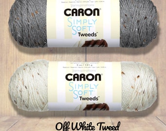 Grey Heather and Off White TWEED, Caron Simply Soft Tweed yarn, 5oz/250 yd, worsted acrylic #4, baby soft! low & fast ship!