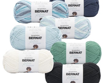 Cool colors, Bernat Softee Cotton yarn, #3 DK weight; 4.2oz/254 yds; Cotton/Acrylic blend, perfect for wearables, low & fast ship!