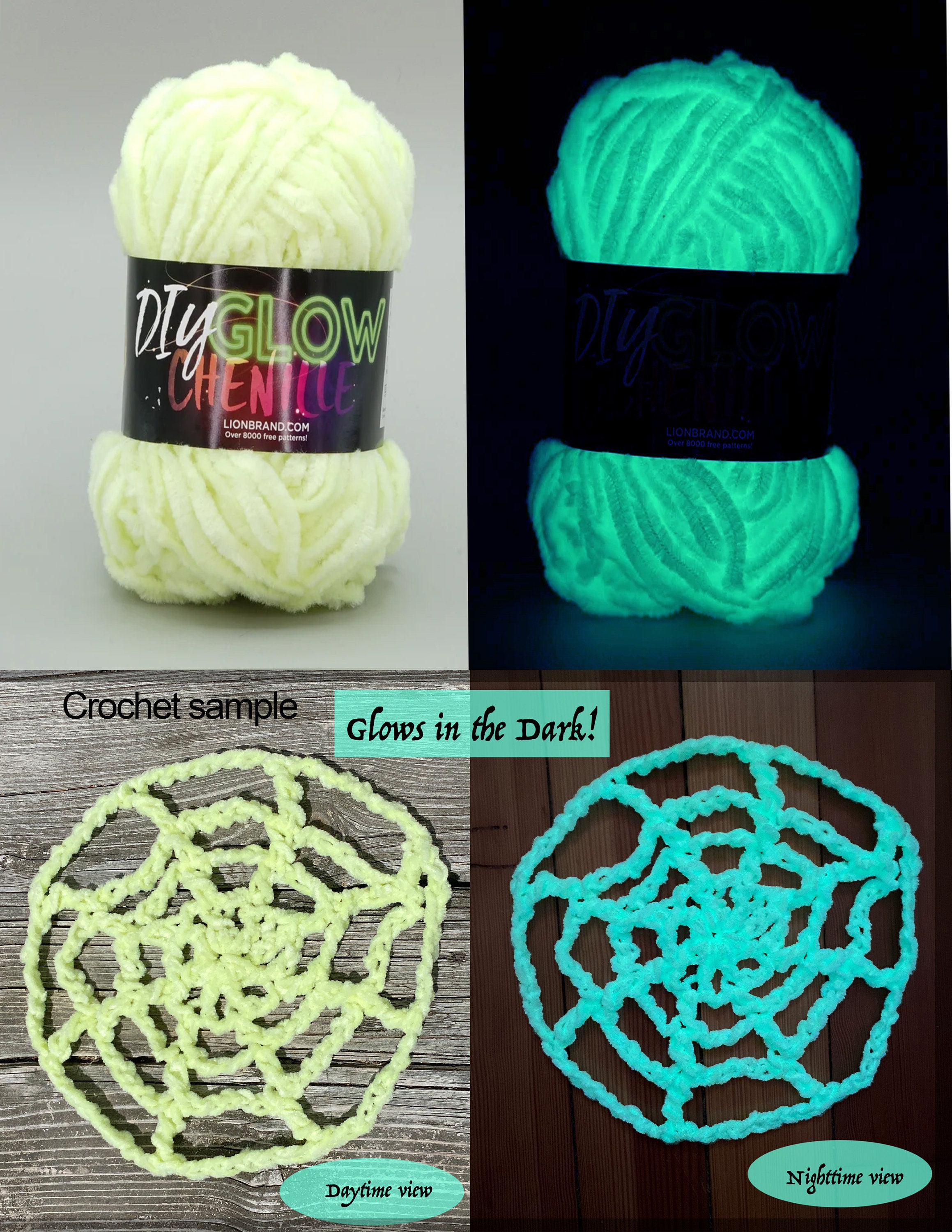 Glow in the Dark Lion DIY Glow Firefly Chenille Yarn, 4 Worsted, 1.7 Oz/32  Yards, Discontinued, Fantastic Halloween Yarn, Low & Fast Ship 