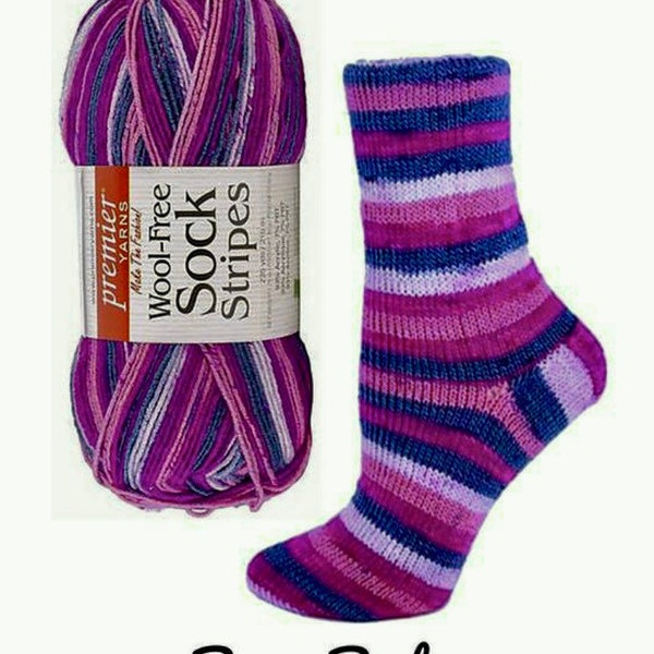 Berry Bush color, Premier Wool-Free Sock Stripes, discontinued, 1.7oz/235 yds, Acrylic/PBT, perfect for socks/baby items; low & fast ship!