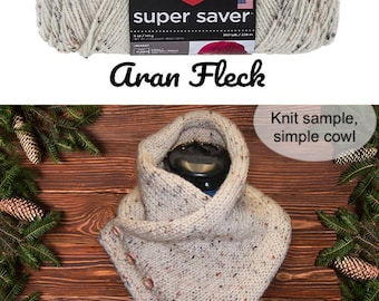 Aran Fleck, Red Heart Super Saver multi yarn; 5oz/260yds, acrylic worsted #4; rustic aran, great for winter cozy projects; low & quick ship!