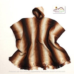 SALE 25% OFF* Men&#39;s Alpaca Llama Wool Hooded Poncho Light and Warm in Natural Colors with Ethnic Andean Designs