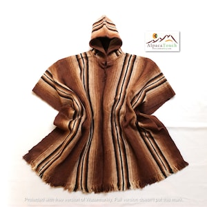 SALE 25% OFF* Men&#39;s Alpaca Llama Wool Hooded Poncho Light and Warm in Natural Colors with Ethnic Andean Designs