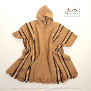 SALE 25% OFF* Men&#39;s Alpaca Llama Wool Hooded Poncho Light and Warm in Natural Colors with Ethnic Andean Designs