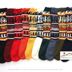 SALE 25% OFF* Bolivian Peruvian Alpaca Yarn Long Socks Light and Warm in Dyed Colors with Ethnic Andean Designs