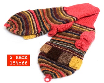 2 PACK SALE 25% OFF* Pure Alpaca Hand Knitted Colorful wool Gloves, Convertible Mittens, Fingerless Gloves, Light and Warm