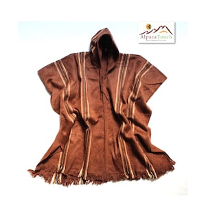 SALE 25% OFF* Men&#39;s Alpaca Llama Wool Hooded Poncho Light and Warm in Natural Colors with Ethnic Andean Designs