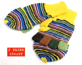 2 PAIRS SALE 25% OFF* Pure Alpaca Hand Knitted Colorful wool Gloves, Convertible Mittens, Fingerless Gloves, Light and Warm