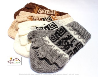 SALE 25% OFF* Alpaca wool Gloves, Convertible Mittens, Fingerless Gloves, Light and Warm in Natural Colors with Andean Designs