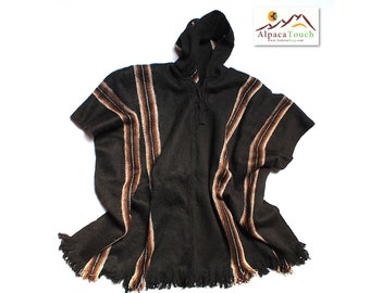 SALE 25% OFF* Men's Alpaca Llama Wool Hooded Poncho Light and Warm in Natural Colors with Ethnic Andean Designs