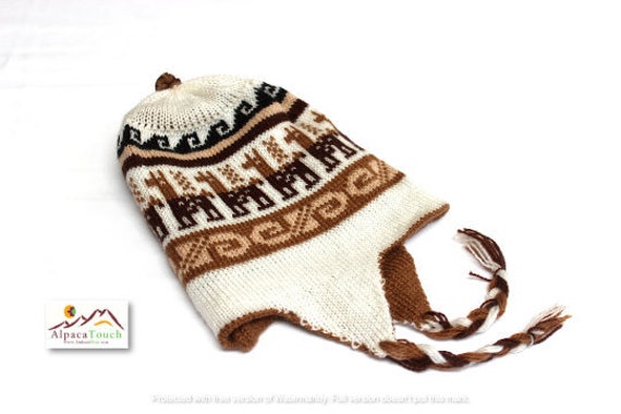 SALE 25% Off* Bolivian Peruvian Alpaca Yarn REVERSIBLE (2 colors & 2 designs in 1 hat) Hat Chullo Cap Light and Warm w Andean Designs