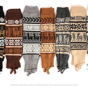 SALE 25% OFF* Bolivian Peruvian Alpaca Yarn Long Leggings Light and Warm in Natural Colors with Ethnic Andean Designs