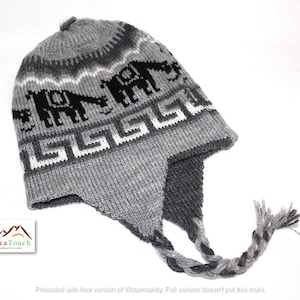 SALE 25% Off* Bolivian Peruvian Alpaca Yarn REVERSIBLE (2 colors & 2 designs in 1 hat) Hat Chullo Cap Light and Warm w Andean Designs