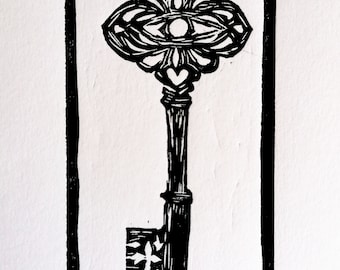 Original linocut print "The Key"