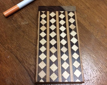 Wood Dugout One Hitter 4" x 2" with Cigarette Style Bat Stained Wood with Decorative Design
