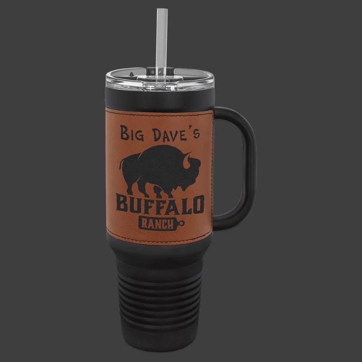 Set of 12 40 oz. Black with Rawhide Leatherette Travel Mug | Laser Marked | Customizable