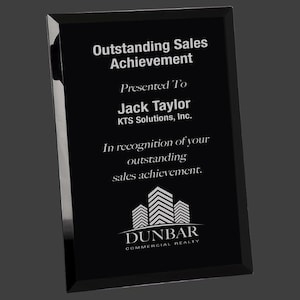 Personalized Black Glass Mirror Plaque - Custom Engraved - Great For Office Awards