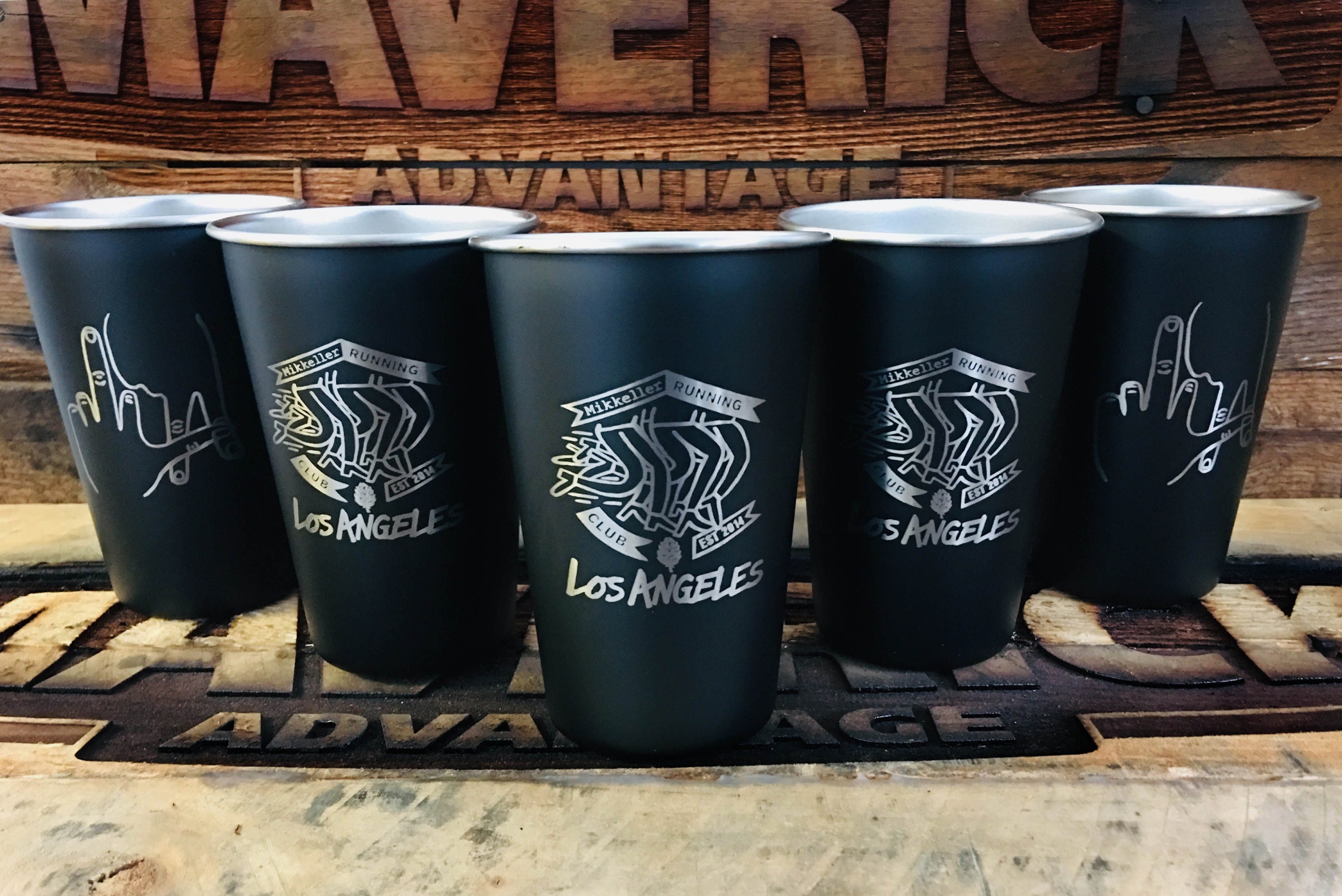 Set of 14 Personalized 16 oz Matte Powder Coated Stainless Steel Pint Glass - Custom Engraved - Great For Company Logos, Monograms
