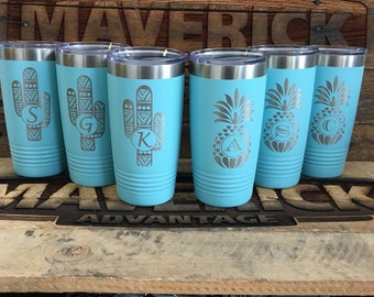 Personalized 20 oz Polar Camel Travel Mug l Pineapple or Catctus Design l Laser Engraved l Powder Coated  / RTIC / YETI