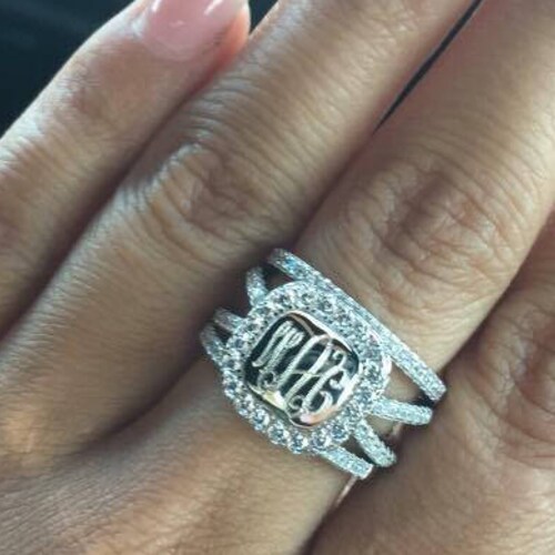 Monogram Ring Sterling Silver Stackable Ring Silver Etsy