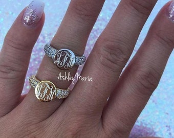 Monogram sterling silver ring, Monogram ring, Monogram circle ring, monogram gold ring, initial ring, monogram engagement ring