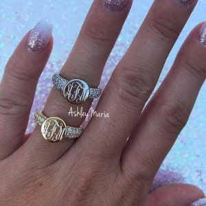 Monogram sterling silver ring, Monogram ring, Monogram circle ring, monogram gold ring, initial ring, monogram engagement ring