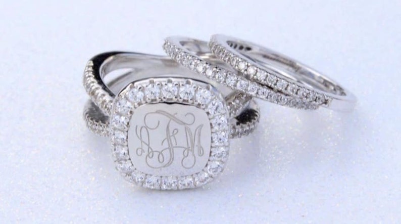 monogram ring, sterling silver stackable ring, silver anastasia ring image 3