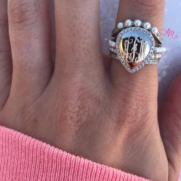 Monogram Sterling Silver Rings, Sterling Silver Stackable Rings, Sterling Silver Monogram Rings, Monogram Engagement Ring