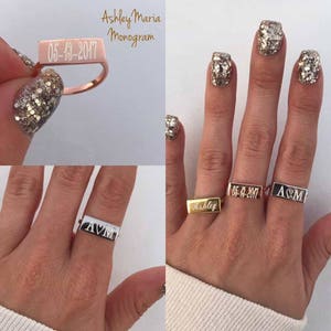 Monogram Sterling Silver Rings, Monogram Bar Ring, Sterling Silver Monogram Rings, Sterling Silver Monogram Bar Ring