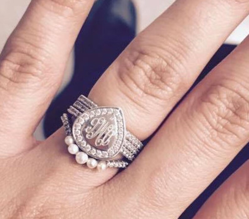 Monogram Ring Monogram Stackable Ring Gold Monogram Ring Etsy