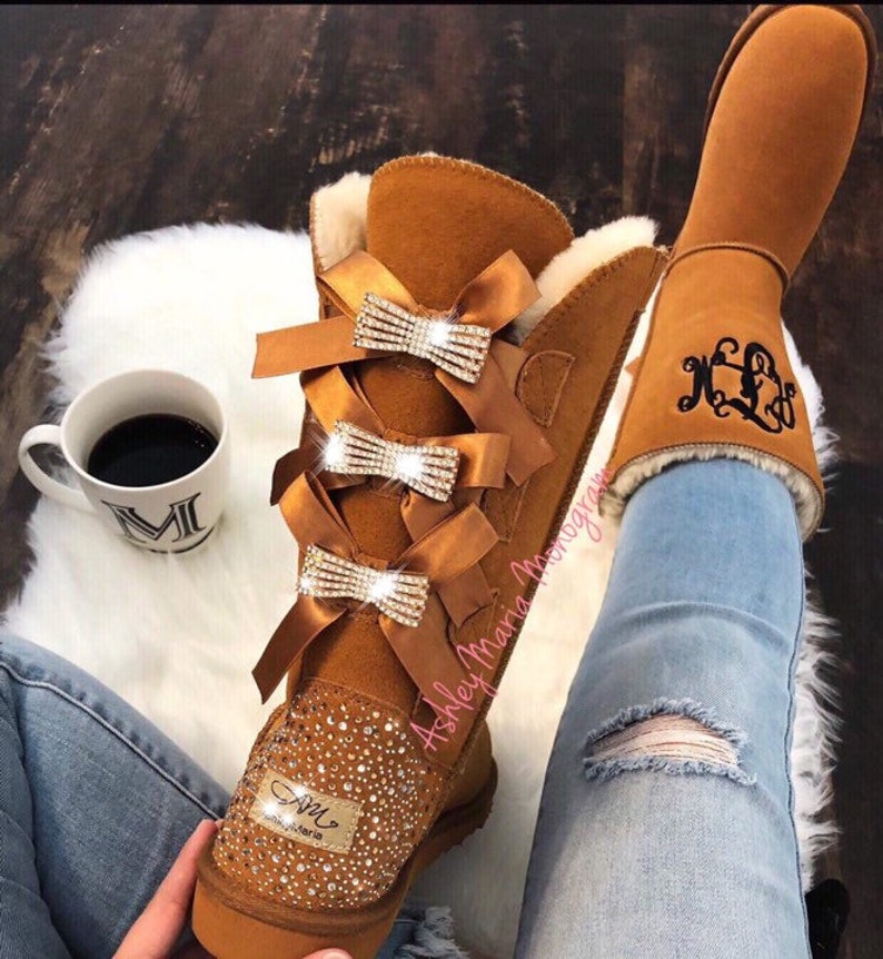 monogram boots, monogram bow boots, monogram ugg look a like boots, monogram tall boots, monogram fur boots