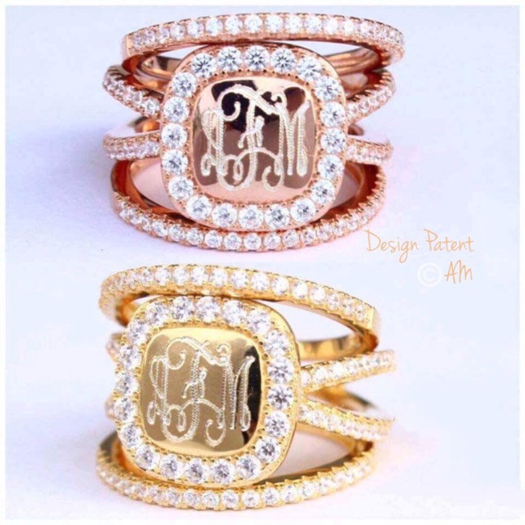 Monogram Ring Monogram Anastasia Ring Monogram Stackable Ring Etsy
