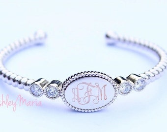 Monogram bangle, monogram bracelet, monogram cubic zirconia bracelet, monogram rope bracelet, engraved monogram bracelet, oakleigh brangle