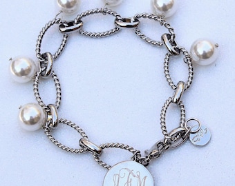 Monogram Bracelet, Monogram pearl bracelet, monogram dainty bracelet, monogram chunky bracelet, monogram pendant bracelet