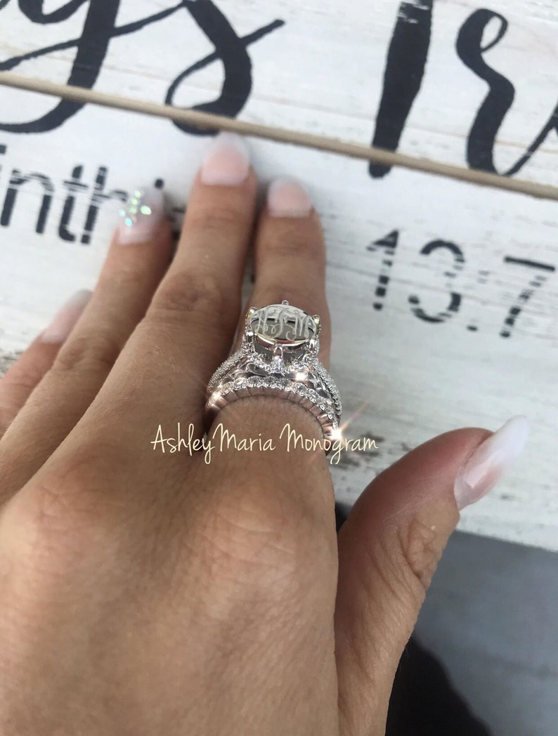 Monogram Sterling Silver Ring Monogram Engagement Ring Monogram Circle Ring