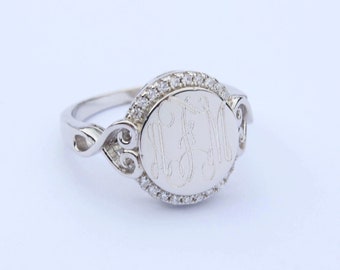 Monogram Sterling Silver Ring, Monogram Ring, Monogram Circle Ring