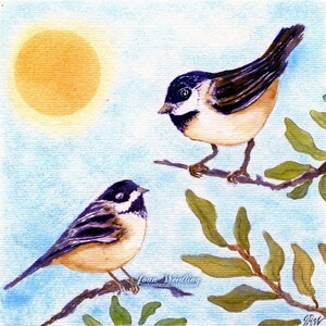 Watercolor - Chickadees - Note Card 5 x 7 - All Occasion - Individually Customized Matting - Quantity Discounts