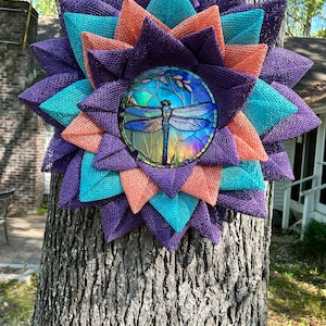 Dragonfly Wreath, Dragonfly Decor, Spring-Summer Dragonfly Wreath, front door decor, stained glass dragonfly wreath