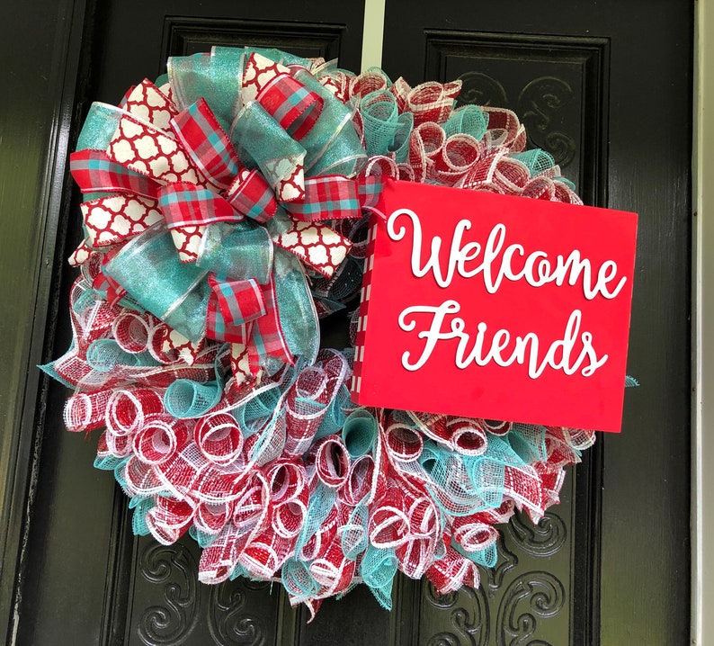 Deco Mesh Welcome Wreath Front Porch Welcome Wreath Welcome Friends Welcome Wreath Best Welcome Wreath Welcome Wreath