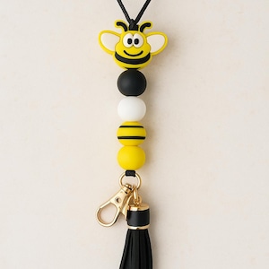 Bee Silicone Lanyard, Cute Teacher Lanyard with tassel, Breakaway Safety Clasp, Buzzing Bee ID Badge Holder