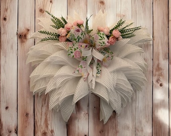 Angel Wings Wreath, Elegant Sympathy Decor, Memorial Door Decor
